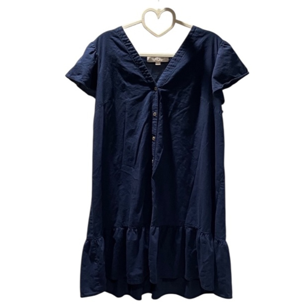 2310. Loft Navy Blue Dress with ruffle sleeves.